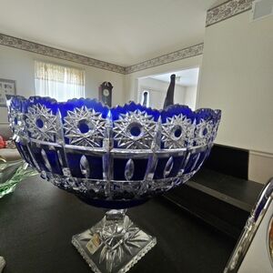 Cobalt Blue Cut Glass Decorative Centerpiece Bowl